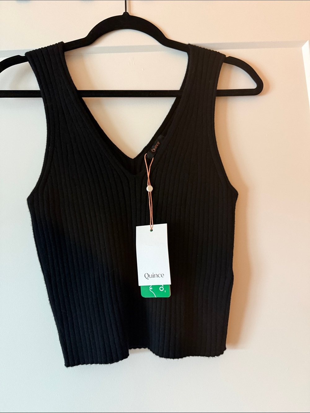Quince Black Ribbed V-Neck Sweater Tank L